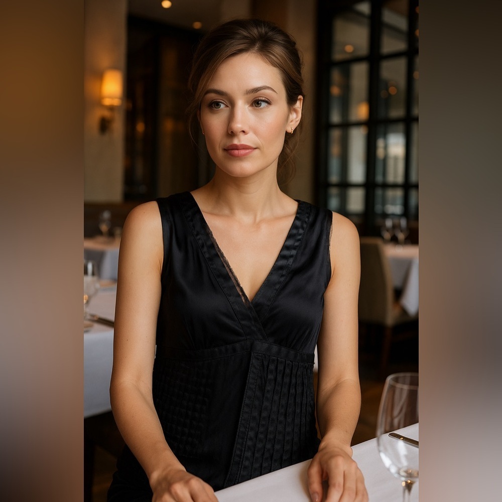 Cacharel High End Luxury Silk Pleated Sleeveless Flowy blouse Black size M‌